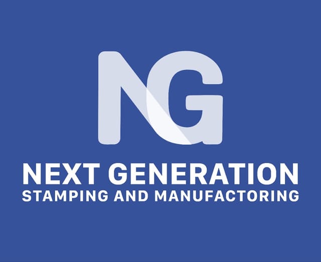 The Next Generation Stamping and Manufacturing logo, an interlocking NG monogram in white and pale blue on a deep blue field, with the full name set beneath in caps.